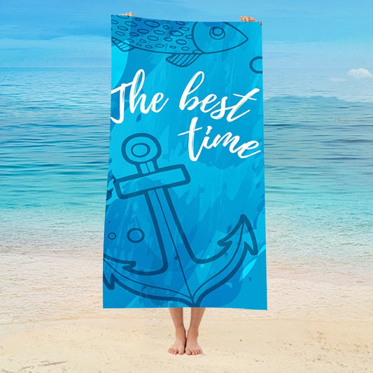 A beach Towel Aqua Blue Nautical Anchor 70 x 140 cm Soft Bath Towels Quick Dry & Sand Free Towel for Hotel Pool and Bathroom Tub
