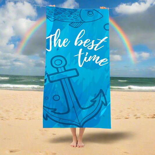 A beach Towel Aqua Blue Nautical Anchor 70 x 140 cm Soft Bath Towels Quick Dry & Sand Free Towel for Hotel Pool and Bathroom Tub